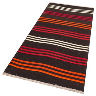 GENELEKSEL EL DOKUMA  KIRMIZI TURUNCU ÇİZGİLİ DESEN YÜN KİLİM