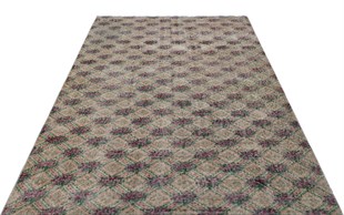 NATUREL RENGİ ÇİÇEKLİ DESEN EL DOKUMA VİNTAGE HALI