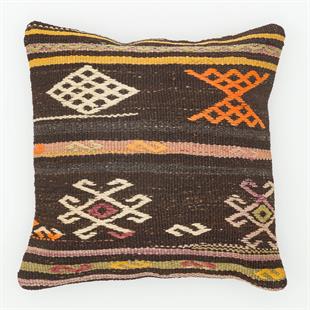 SİYAH RENK SARI ÇİÇEKLER TASARIM EL DOKUMA YASTIK KILIFI