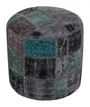 KOYU GRİ TURKUVAZ RENGİ EL DOKUMA PATCHWORK PUF