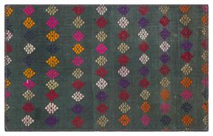 GERÇEK EL DOKUMA ÇİÇEKLİ DESEN YEŞİL KİLİM PASPAS