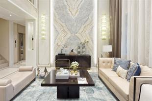 CREAM BLUE XW Yumuşak İpeksi Tuşeli Yüksek Alçak Oymalı Modern İnce Makine Halısı