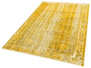 SARİ SİYAH RENGİ GÖBEKLİ TÜRK EL DOKUMA VİNTAGE HALISI