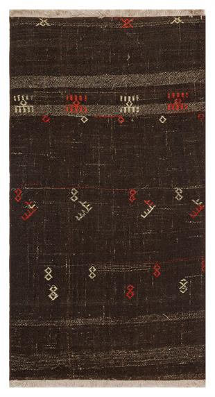 GENELEKSEL EL DOKUMA KAHVERENGİ BOHO DESEN KEÇİ KILI KİLİMİ