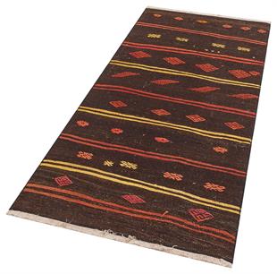 ANADOLU EL DOKUMA KİREMİT RENGİ ÇİÇEKLİ DESEN KEÇİ KİLİM