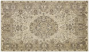 GERÇEK EL DOKUMA BEJ RENGİ KAHVRENGİ GÖBEKLİ DESEN VİNTAGE HALISI