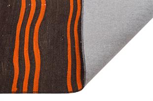 Siyah Turuncu Rengi Çizgili El Dokuma Keçi Kılı Yün Yolluk Kilim