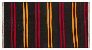 GERÇEK EL DOKUMA SARİ KIRMIZI RENGİ ÇİZGİLİ DESEN KİLİM