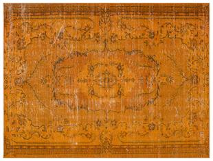 GERÇEK EL DOKUMA TURUNCU KİREMİT RENGİ GÖBEKLİ VİNTAGE HALISI