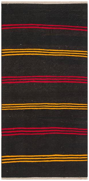 GERÇEK EL DOKUMA SARI KIRIMIZI RENGİ ÇİZGİLİ DESEN YÜN KİLİM