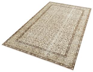 EŞSİZ EL DOKUMA KAHVERENGİ ÇİÇEKLİ BEJ YÜN HALISI