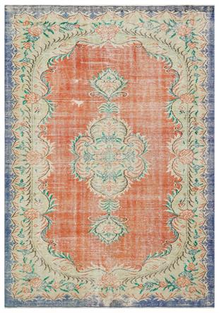 GENELEKSEL EL DOKUMA NATUREL RENGİ GÖBEKLİ DESEN ESKİTME VİNTAGE HALISI