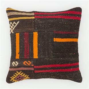 KIRMIZI SARI RENK SİYAH EL DOKUMA YASTIK KILIFI