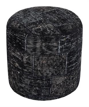 EŞSİZ EL DOKUMA SİYAH RENGİ PATCHWORK YUVARLAK PUF