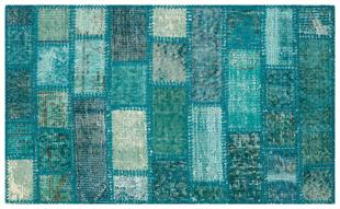 GENELEKSEL EL DOKUMA TURKUAZ RENGİ PATCHWORK HALI PASPAS