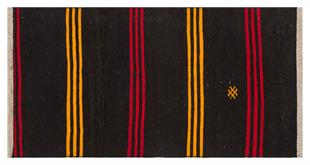 GENELEKSEL EL DOKUMA SARİ KIRMIZI RENGİ ÇİZGİLİ DESEN KİLİM