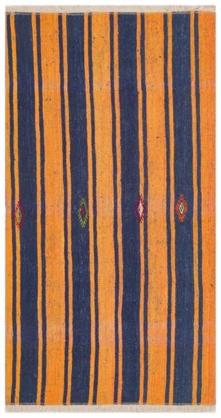 Turunce Lacivert Rengi El Dokuma Anadolu Yünlü Yolluk Kilim