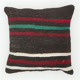 KIRMIZI YEŞİL ÇİZGİLİ SİYAH RENK EL DOKUMA YASTIK KILIFI