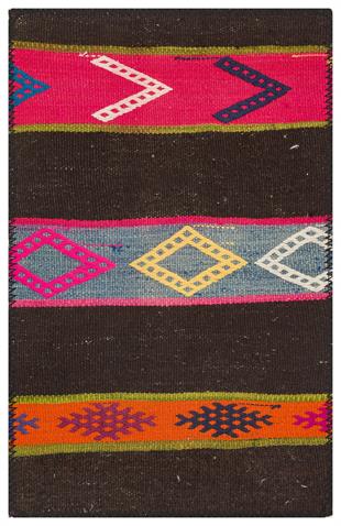 KIRMIZI TURUNCU RENGİ GEOMETRİK DESEN KEÇİ KILI YÜNLÜ KİLİM PASPAS