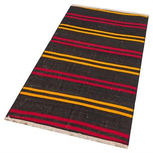 GERÇEK EL DOKUMA SARİ KIRMIZI RENGİ ÇİZGİLİ DESEN KİLİM