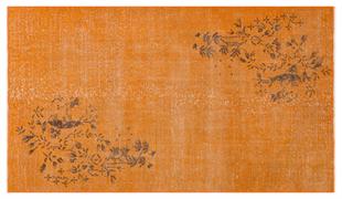 EŞSİZ EL DOKUMA TURUNCU RENGİ ÇİÇEKLİ DESEN VİNTAGE HALISI