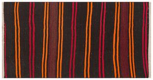 Turuncu Siyah Rengi Çizgili El Dokuma Anadolu Yün Kilim