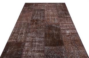KAHVERENGİ GELENKSEL EL DOKUMA PATCHWORK HALI