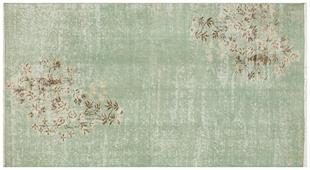 GERÇEK EL DOKUMA PUDRA YEŞİL RENGİ ÇİÇEKLİ DESEN YOLLUK HALISI