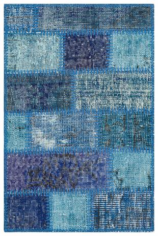 Gerçek El Dokuma Mavi Rengi Taşli Desen Patchwork Paspas-50x80