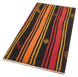 Siyah Turuncu Rengi El Dokuıma Keçi Kılı Yolluk Kilim