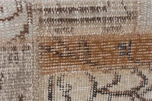 GERÇEK EL DOKUMA BEJ KAHVERENGİ PATCHWORK KARE PUF