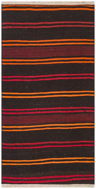 GENELEKSEL EL DOKUMA TURUNCU KIRMIZI RENGİ ÇİZGİLİ DESENLİ KİLİM