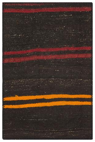 Siyah Rengi Turuncu Çizgili El Dokuma Kilim Paspas