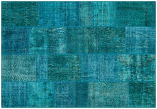 Geneleksel El Dokuma Turkuaz Rengi Patchwork Halı