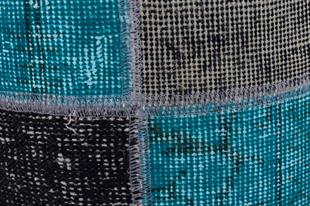 SİYAH TURKUVAZ RENGİ EL DOKUMA PATCHWORK PUF