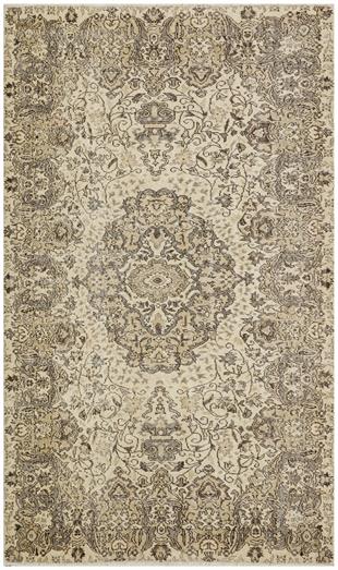 GERÇEK EL DOKUMA BEJ RENGİ KAHVRENGİ GÖBEKLİ DESEN VİNTAGE HALISI