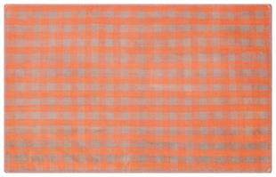 AÇİK GRI TURUNCU RENGİ KARE DESEN EL DOKUMA KİLİM PASPAS