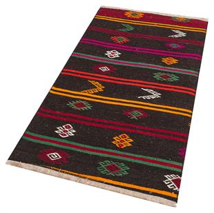 Çok Renkli El Dokuma Keçi Kılı  Yolluk Yün Kilim