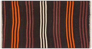 Turuncu Beyaz Rengi Keçi Kılı El Dokuma Yün Kilim