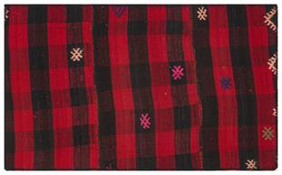 SİYAH KIRMIZI RENGİ KARELİ DESEN KİLİM PASPAS