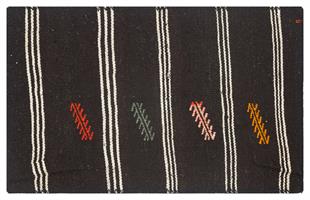 GERÇEK EL DOKUMA SİYAH BEYAZ RENGİ ÇİZGİLİ KİLİM PASPAS