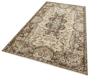 EL DOKUMA KREM KAHVERENGİ GÖBEKLİ DESEN VİNTAGE HALI