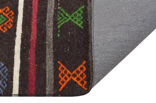 Siyah Çok Renkli El Dokuma Keçi Kılı Yün Kilim