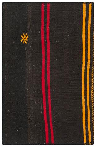 GELENEKSEL EL DOKUMA PEMBE SARİ ÇİZGİLİ KEÇİ KILI KİLİM PASPAS