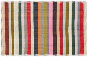 ÇOK RENKLİ ÇİZGİLİ DESEN EL YAPIMI KENDİR KİLİM PASPAS