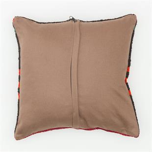 EL DÜĞÜMLÜ TURUNCU ÇİZGİLİ SİYAH KEÇİ KILI YASTIK KILIFI