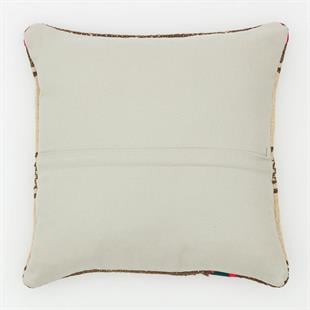 EL DÜĞÜMLÜ BEYAZ  KAHVERENGİ ETNİK KENDİR KİLİM YASTIK KILIFI