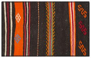 KIRMIZI TURUNCU RENGİ GEOMETRİK DESEN KEÇİ KILI YÜNLÜ KİLİM PASPAS