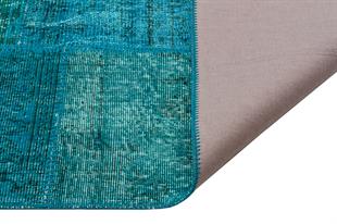 Geneleksel El Dokuma Turkuaz Rengi Patchwork Halı