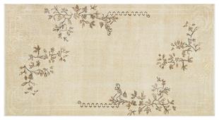 BEJ KAHVERENGİ ÇİÇEKLİ DESEN EL DOKUMA VİNTAGE HALI